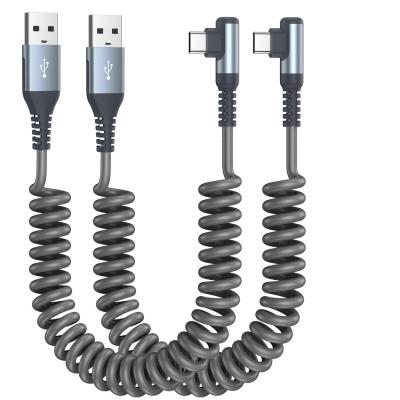 Right Angle USB A to USB C Coiled Cable 