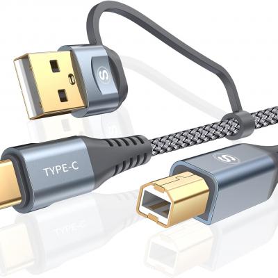 2 合 1 USB-A/C 至 USB-B 线